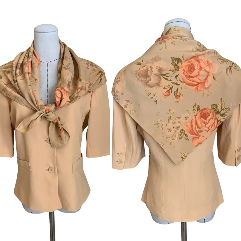 Vintage 80s Byblos Floral Shawl Collar Jacket Blazer Italian 42